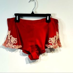 La Perla Red Silk Shorts with Cream Lace